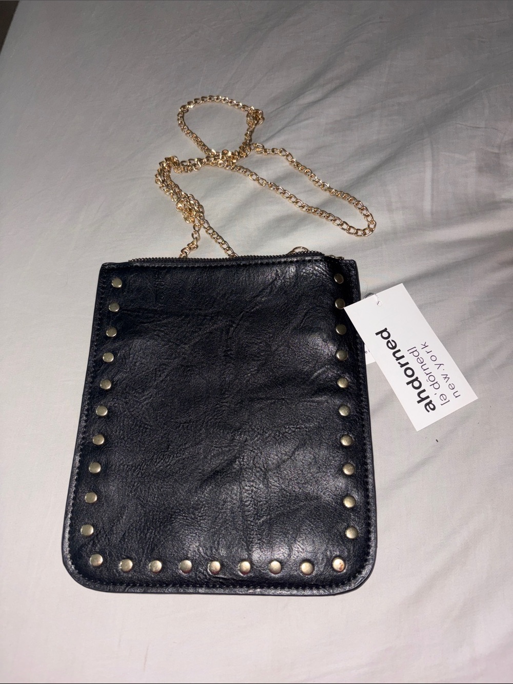 Gold-Chain Black Studded Crossbody Bag by ahdorned